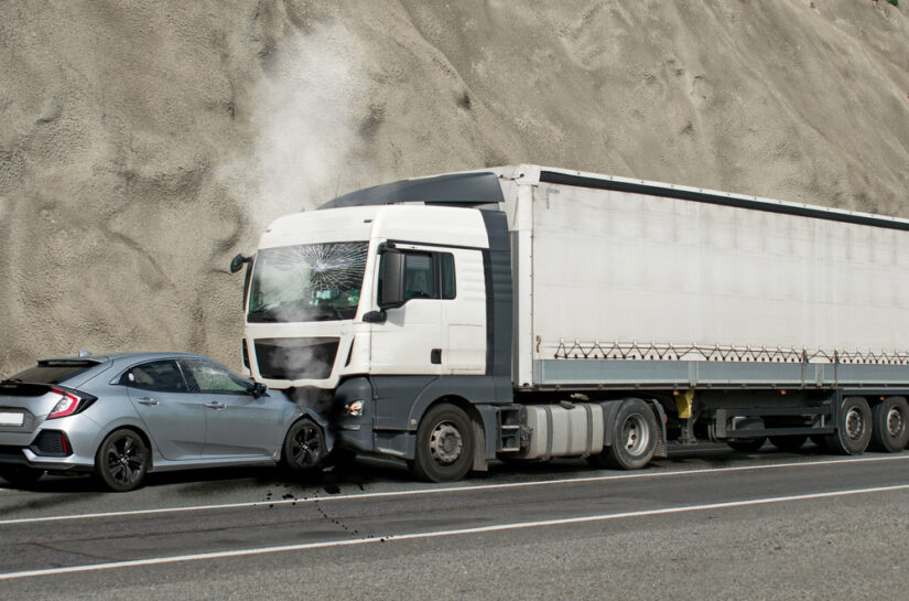 Photo of a Frontal Collision between Car and Truck